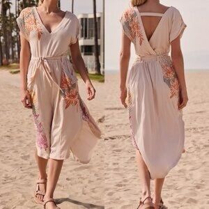 Daily Practice Beige Wrap Dress with Floral Detail | Size M